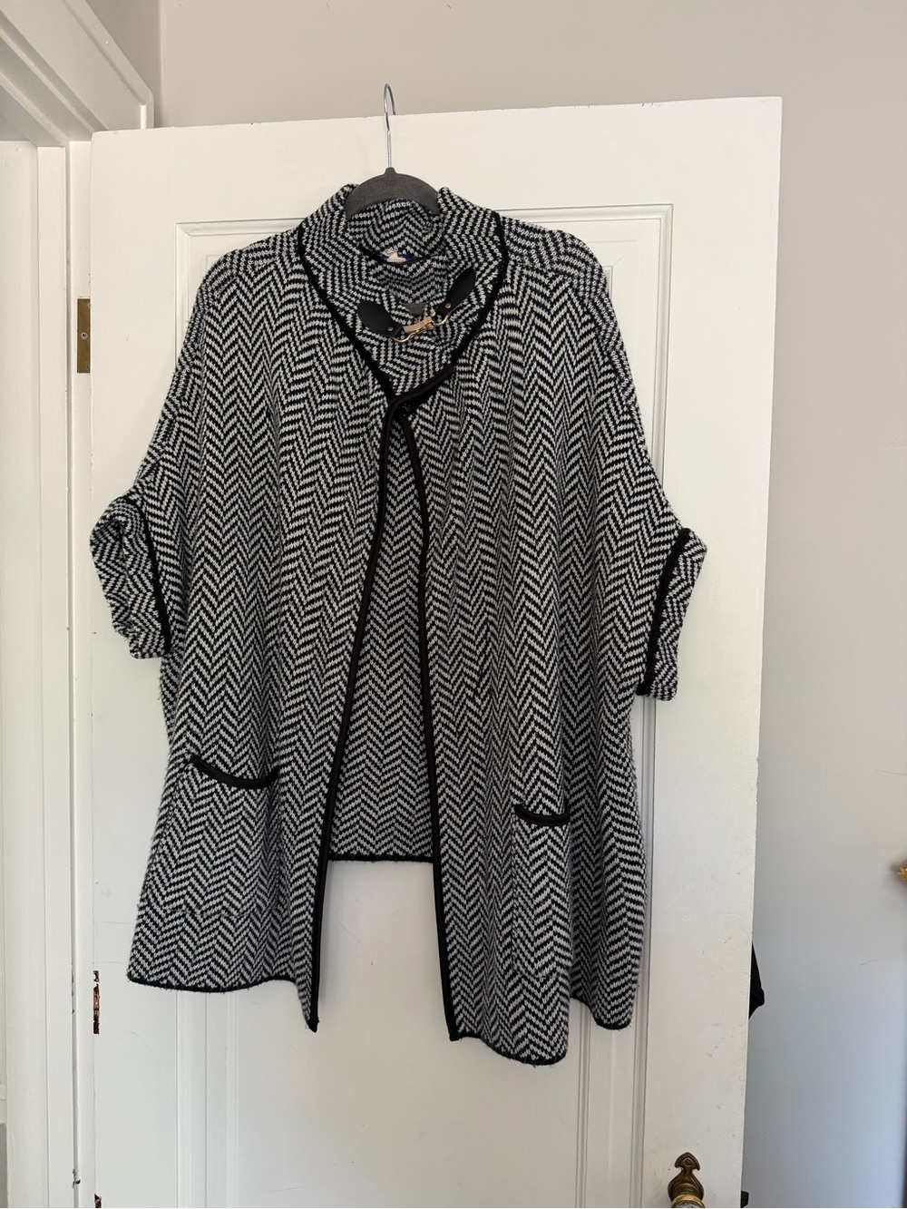 Apt 9 Black & White Herringbone Open-Front Women's Sweater Cardigan